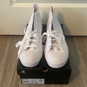 Unisex Converse Leather High Tops in White. Brand new, in box.